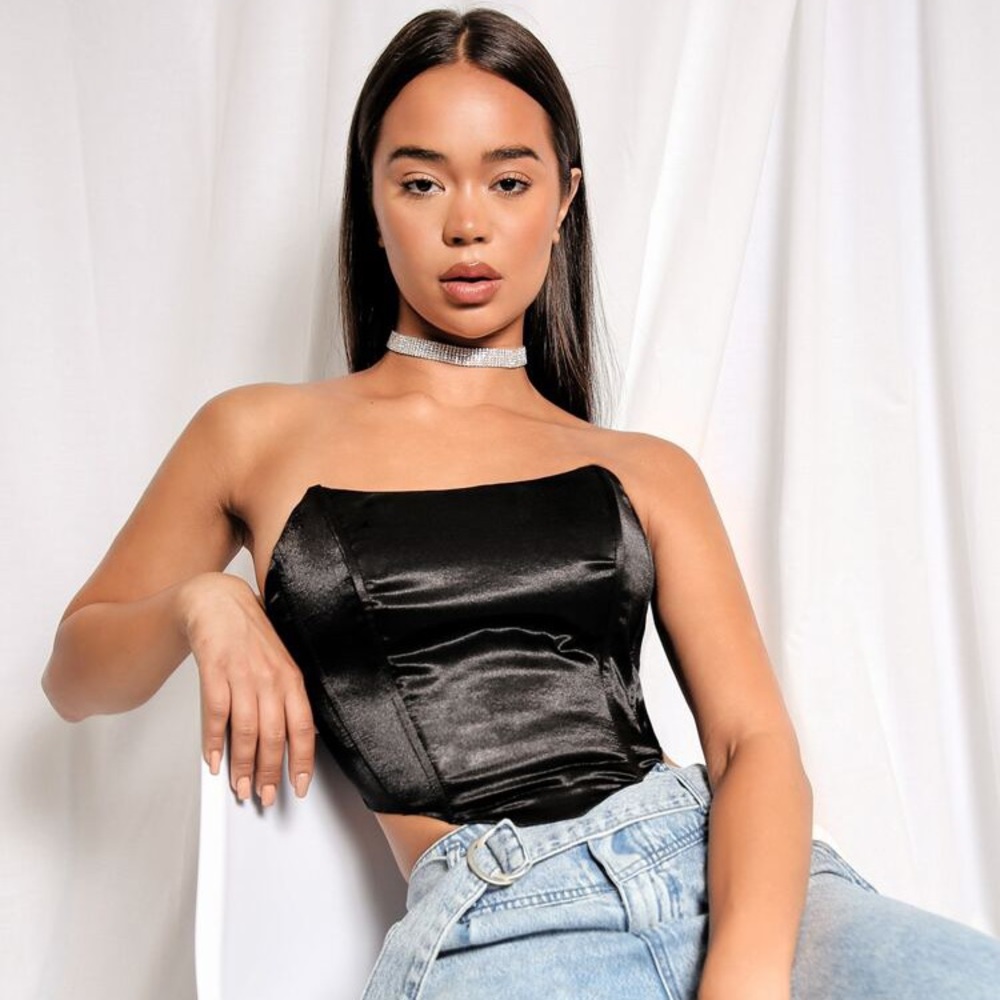 NWT Shein Zipper Black Satin Top